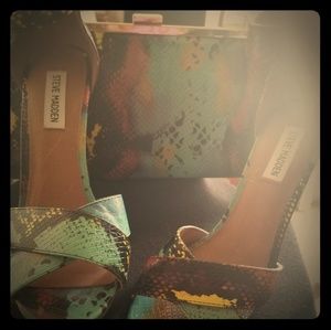 Steve Madden leather peep toe 4 inch heel & clutch